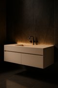 Aether — Wall-Hung Vanity in a dark luxury setting