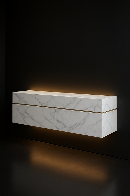 Arc — Floating Wall-Mounted Console in a dark luxury setting