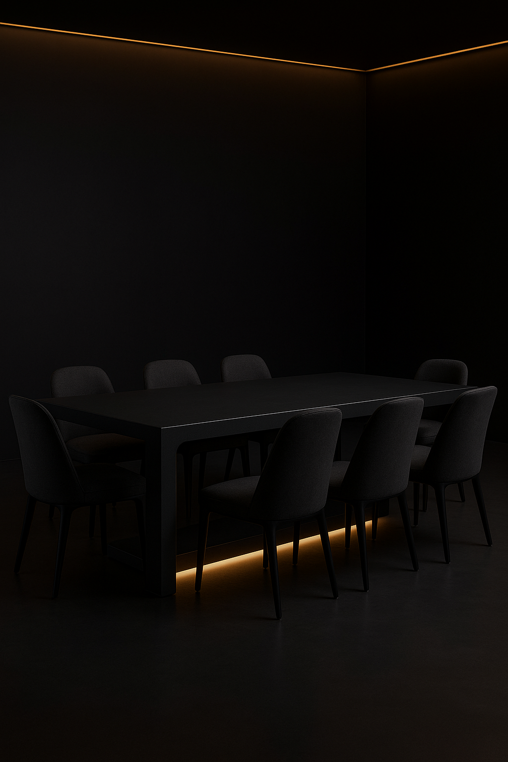Aria — Rectangular Corian Dining Table in a dark luxury setting