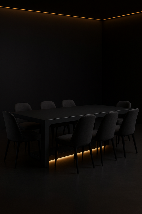 Aria — Rectangular Corian Dining Table in a dark luxury setting