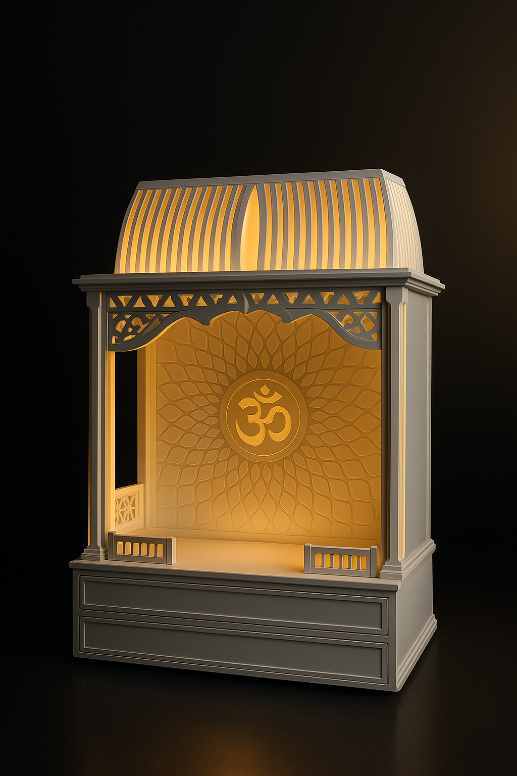 Artisanal Corian Home Shrine: A Modern Devotional Statement in a dark luxury setting