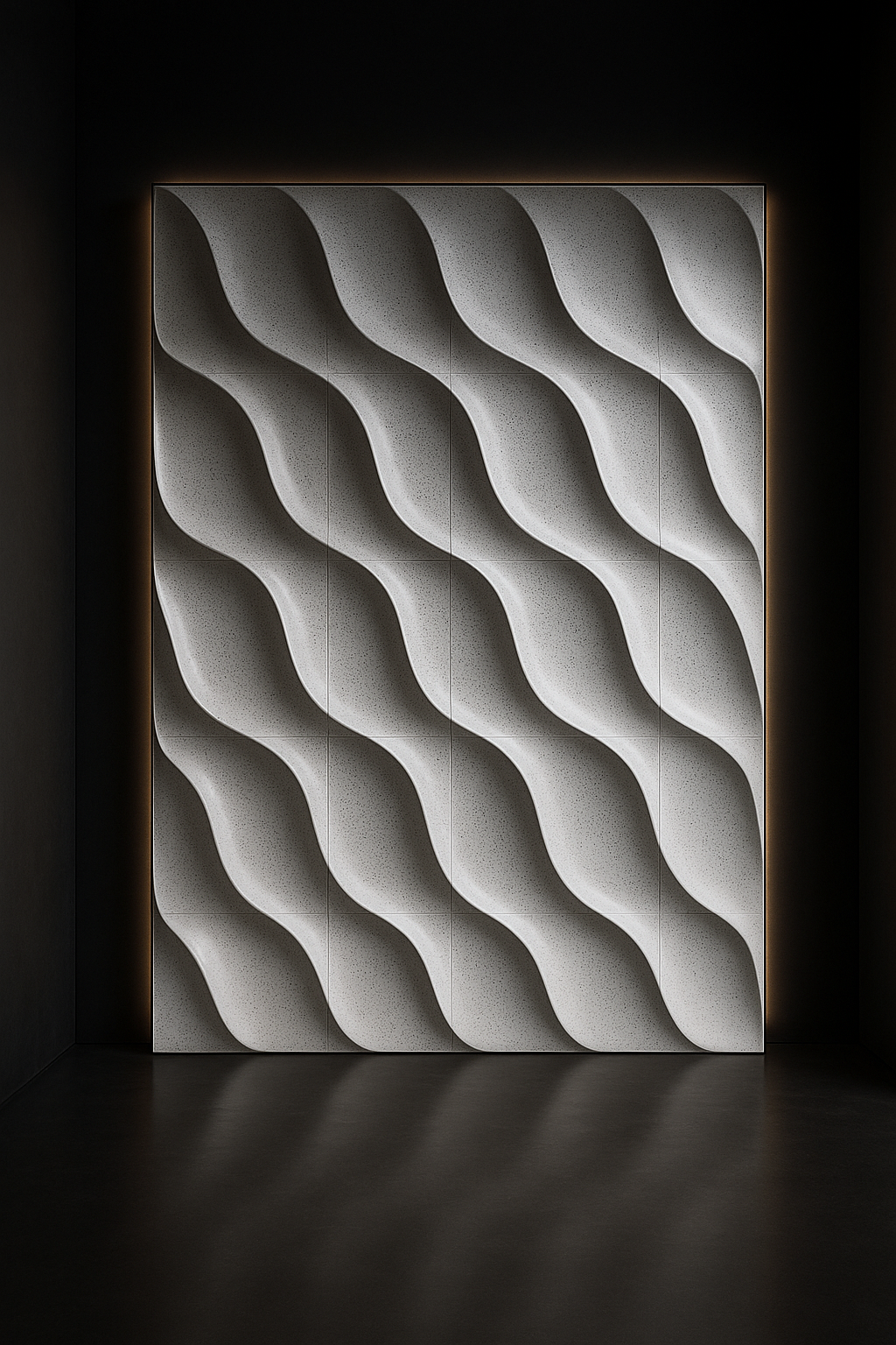 Atlas — Parametric Wave Wall Panel in a dark luxury setting