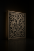 Atlas — Carved Wall Relief Panel in a dark luxury setting