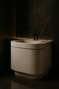 Atlas — Curved-Front Vanity in a dark luxury setting