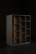 Atlas — Modular Cube Bookshelf in a dark luxury setting