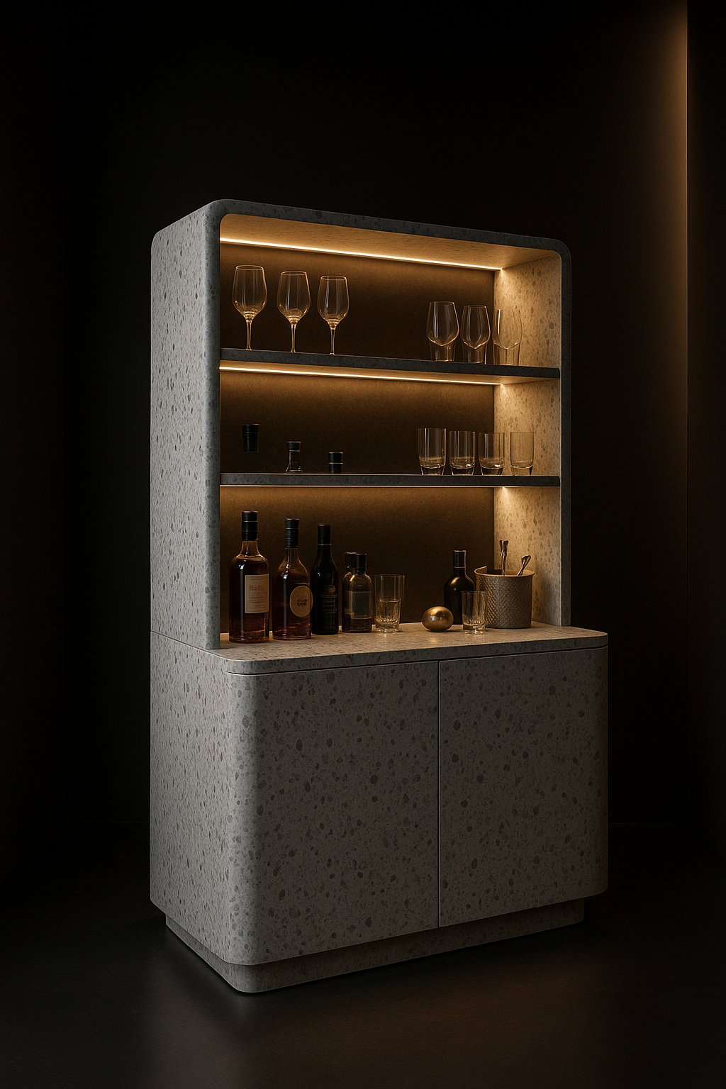 Atlas — Bar & Crockery Unit in a dark luxury setting