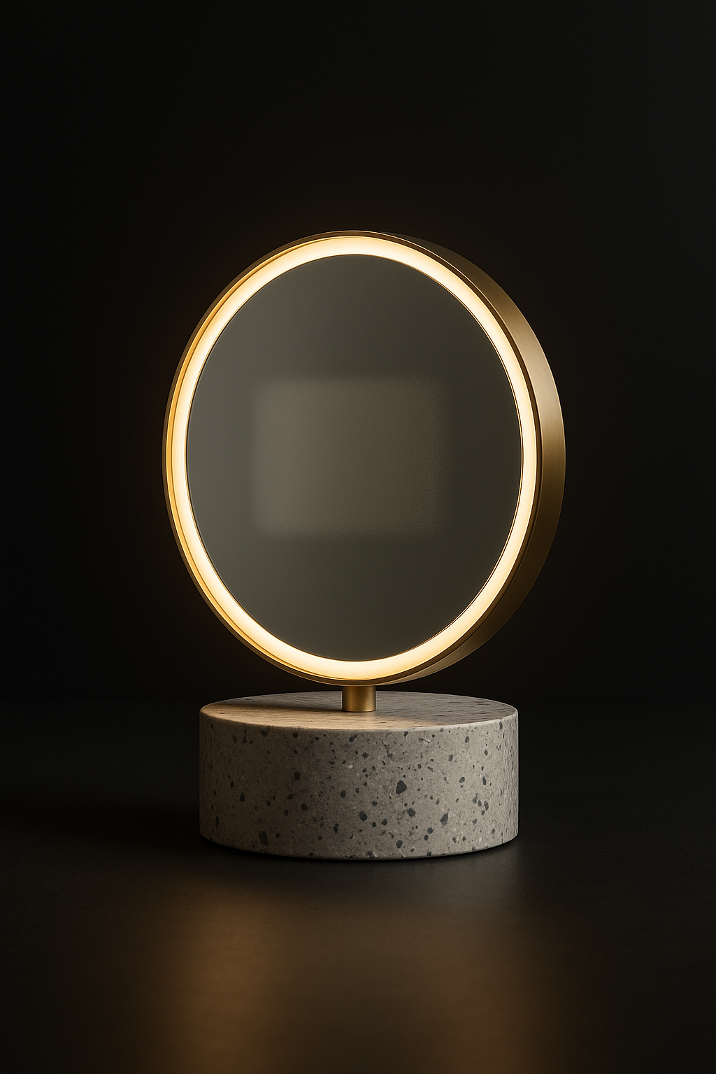 Atlas — Round LED Vanity Mirror in a dark luxury setting