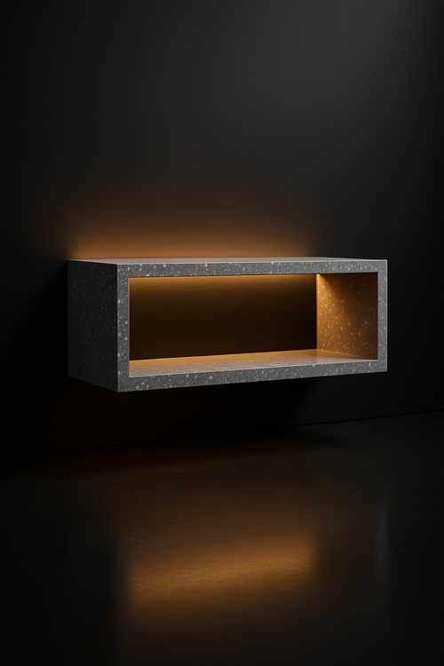 Atlas — Floating Wall Shelf in a dark luxury setting