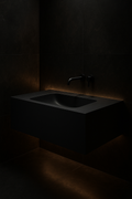 Aurora — Single-Basin Floating Vanity in a dark luxury setting