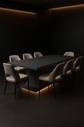 Aurora — Rectangular Corian Dining Table in a dark luxury setting