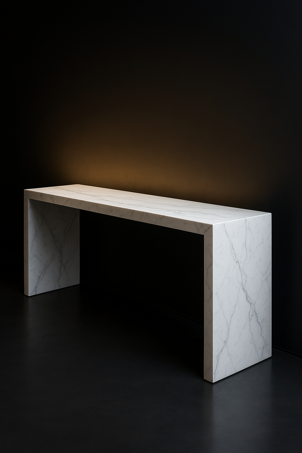 Basalt — Waterfall Entryway Console in a dark luxury setting