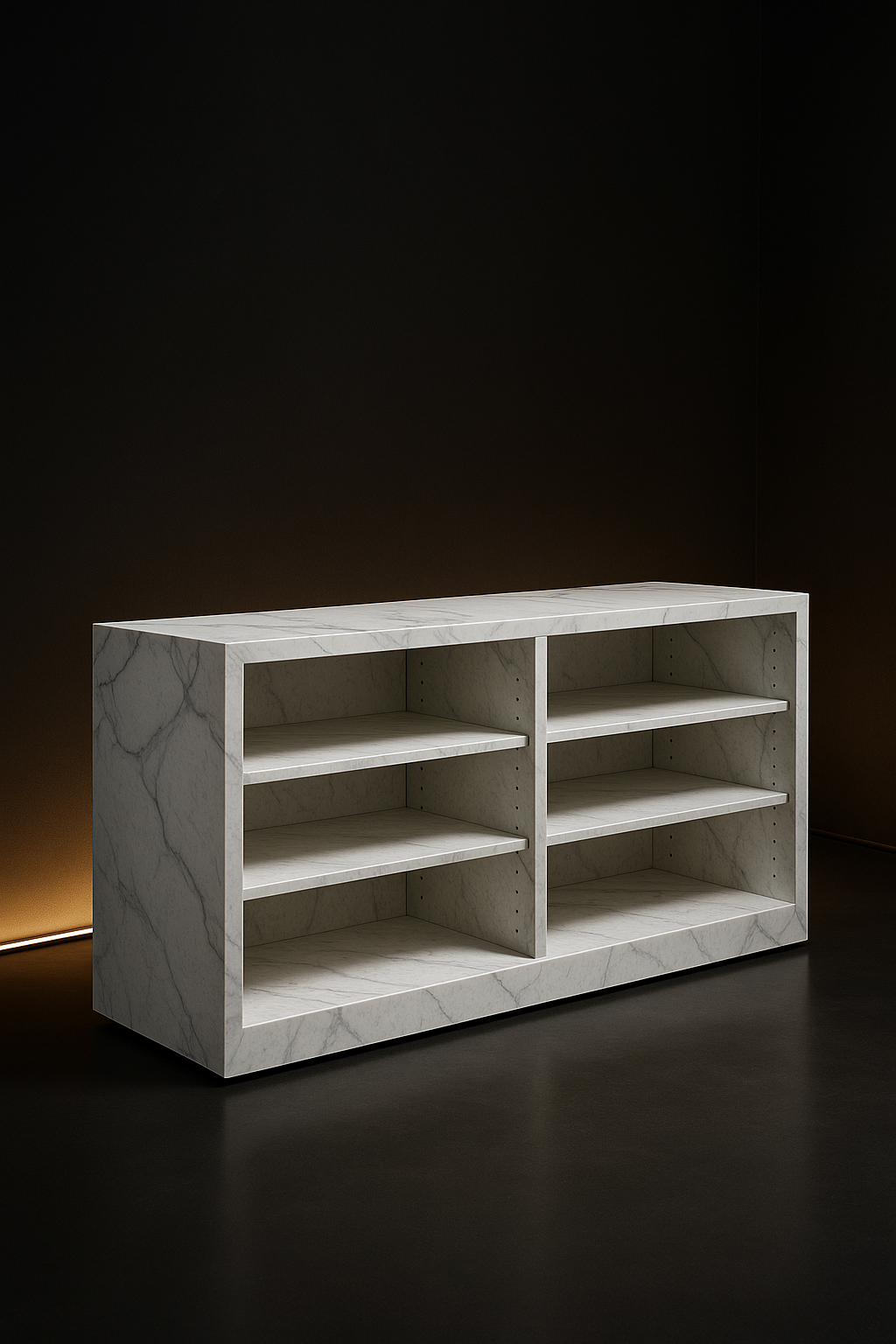 Basalt — Console Bookshelf in a dark luxury setting