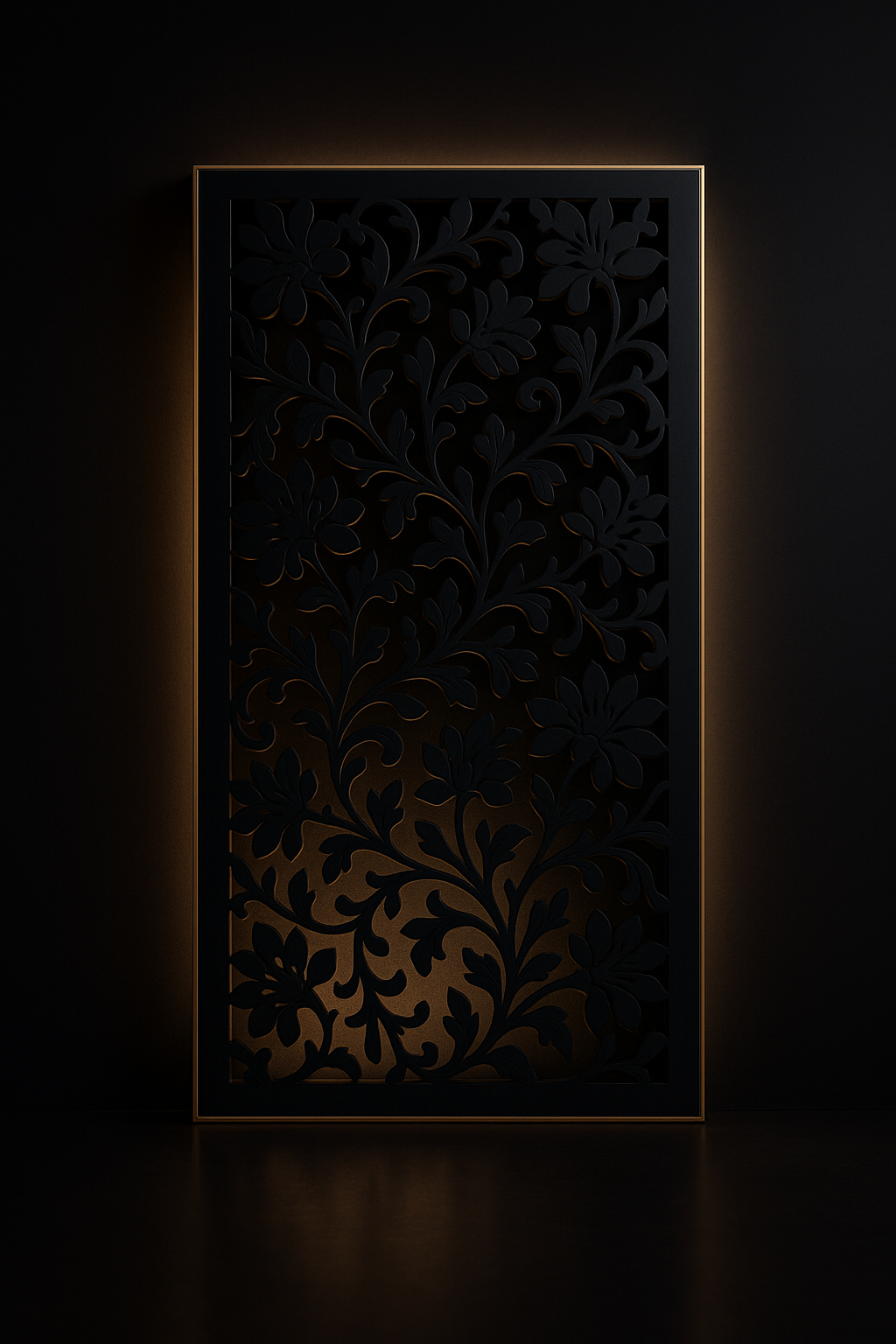 Calibre — Floral Jali Wall Panel in a dark luxury setting