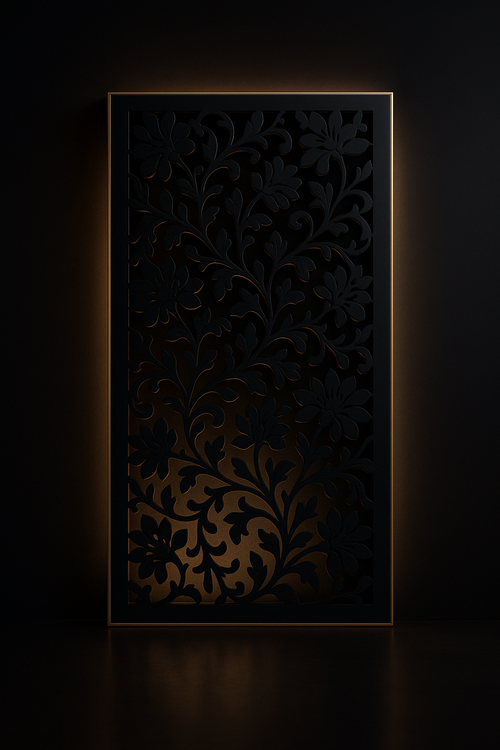 Calibre — Floral Jali Wall Panel in a dark luxury setting