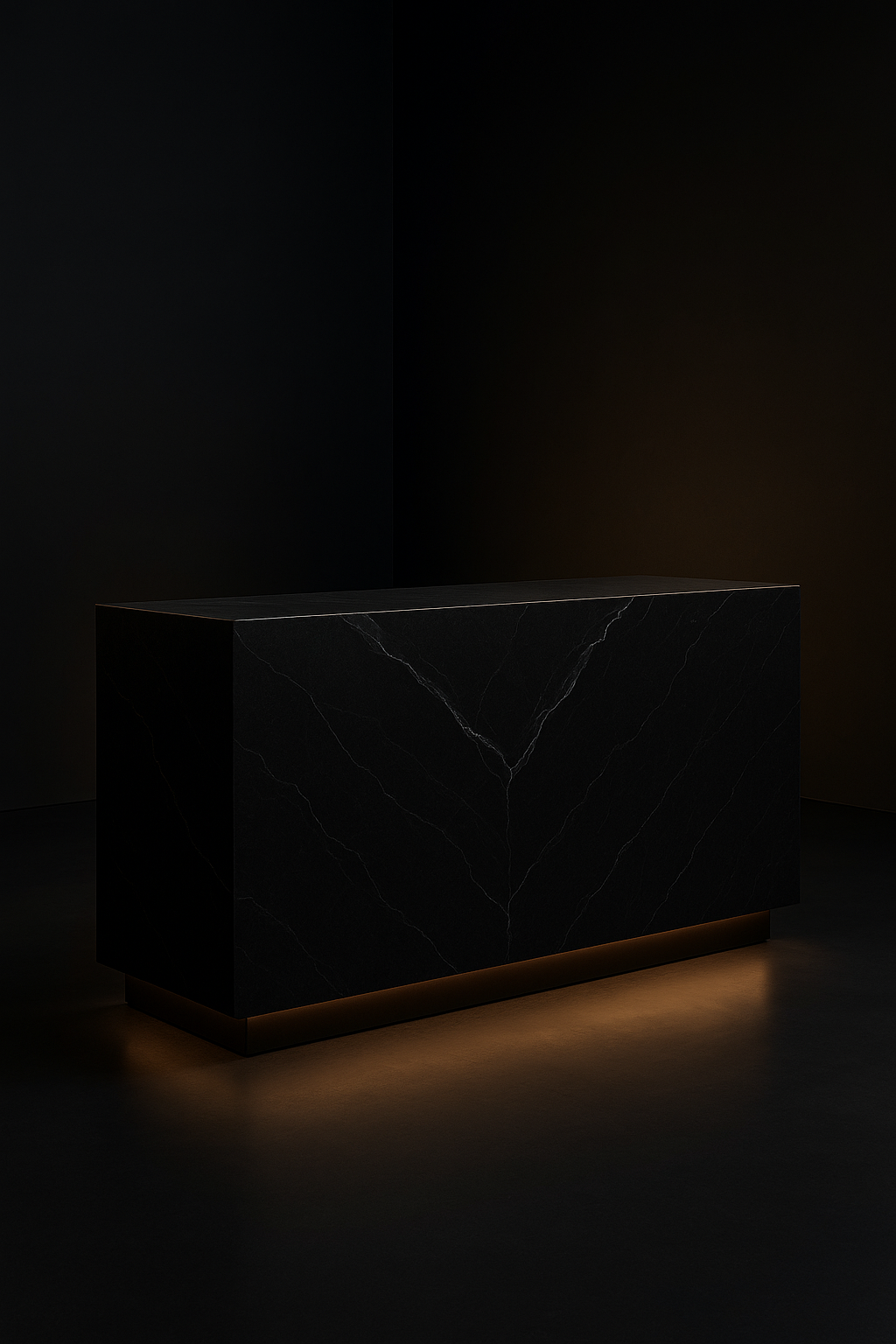 Calibre — Reception Desk Top in a dark luxury setting