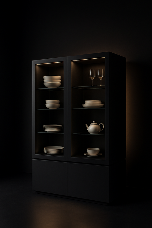 Calibre — Modular Crockery Cabinet in a dark luxury setting