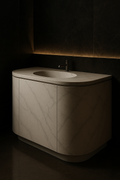 Cascade — Curved-Front Vanity in a dark luxury setting