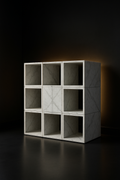 Cascade — Modular Cube Bookshelf in a dark luxury setting