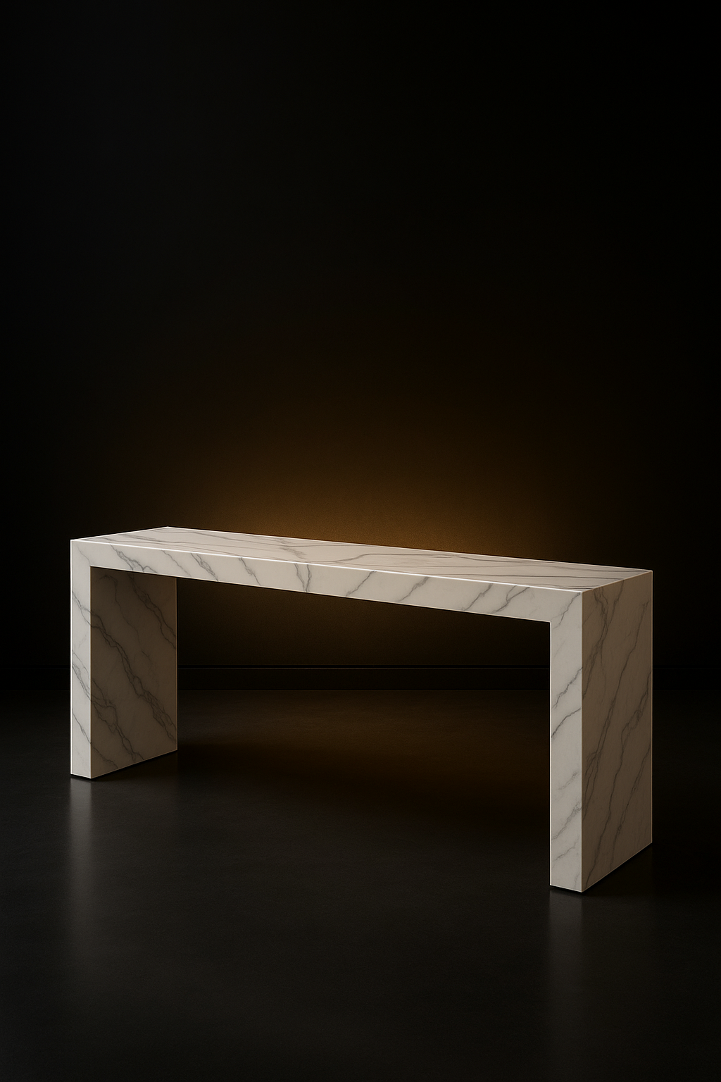 Cascade — Bench Console in a dark luxury setting