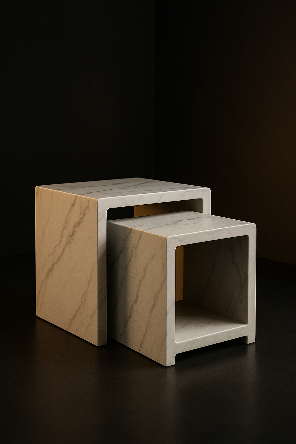 Cascade — Nest Of Side Tables in a dark luxury setting