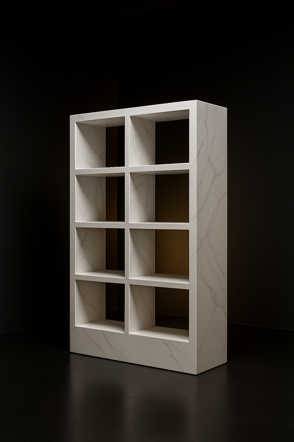 Cascade — Freestanding Bookcase in a dark luxury setting