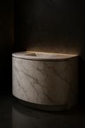 Cirrus — Curved-Front Vanity in a dark luxury setting