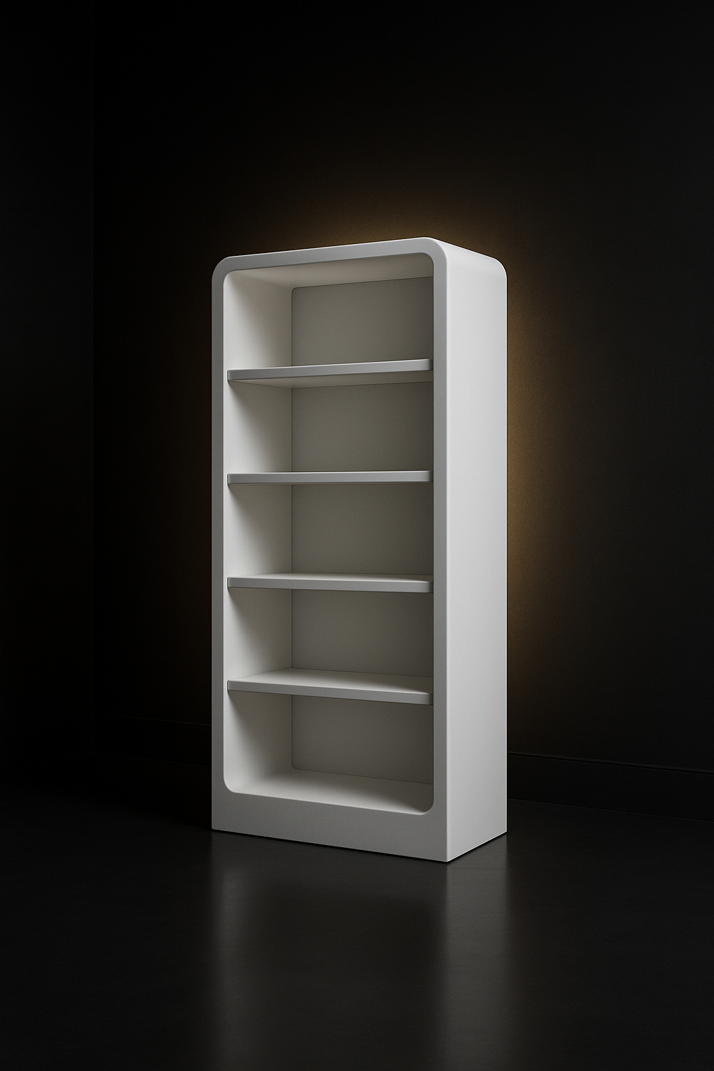 Crescent — Freestanding Bookcase in a dark luxury setting