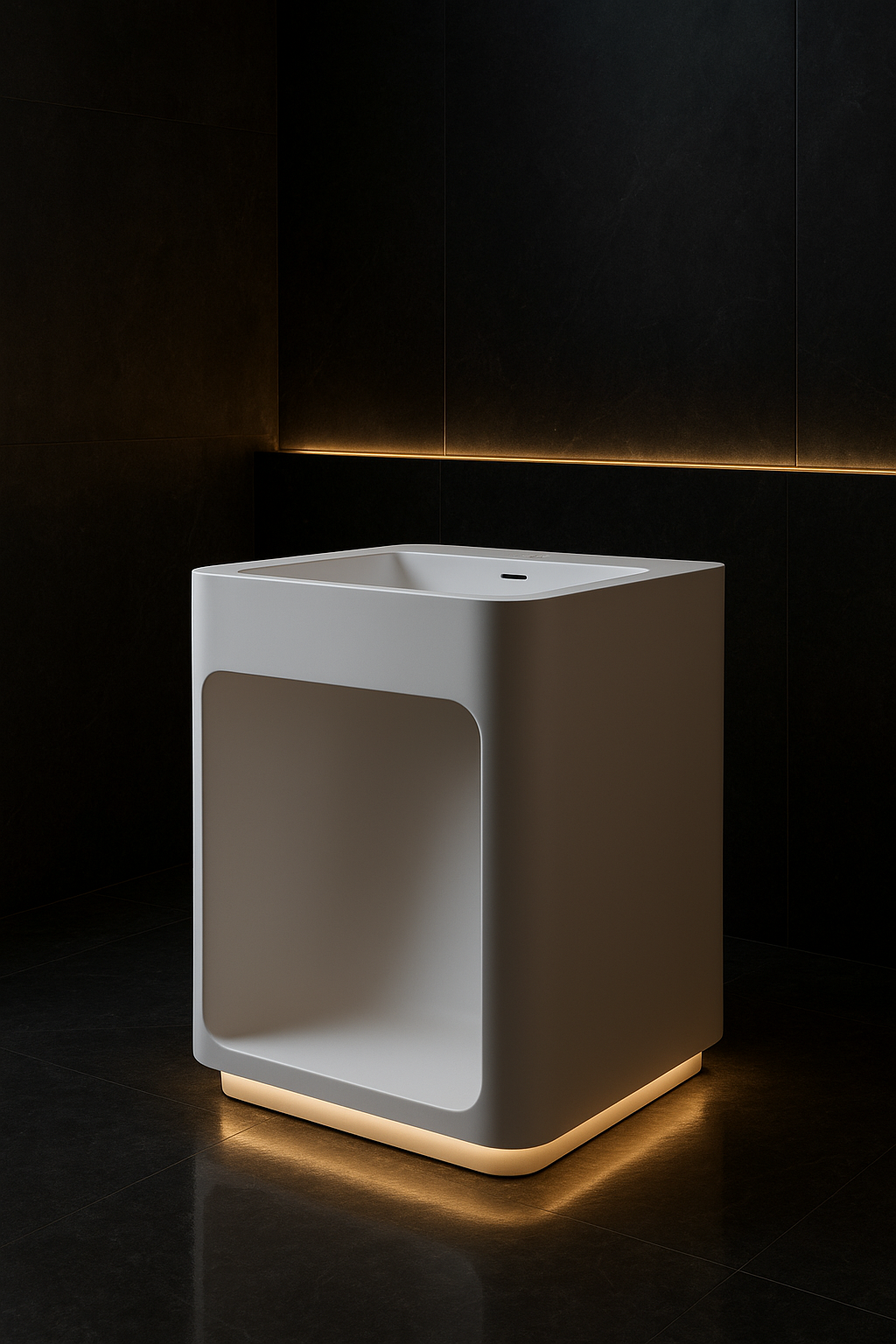 Cumulus — Freestanding Vanity in a dark luxury setting