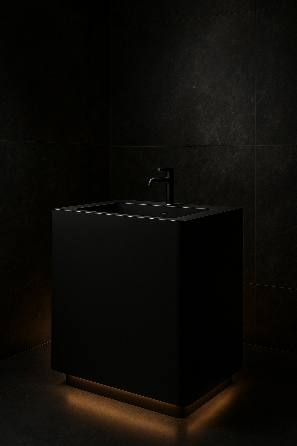 Drift — Freestanding Vanity in a dark luxury setting