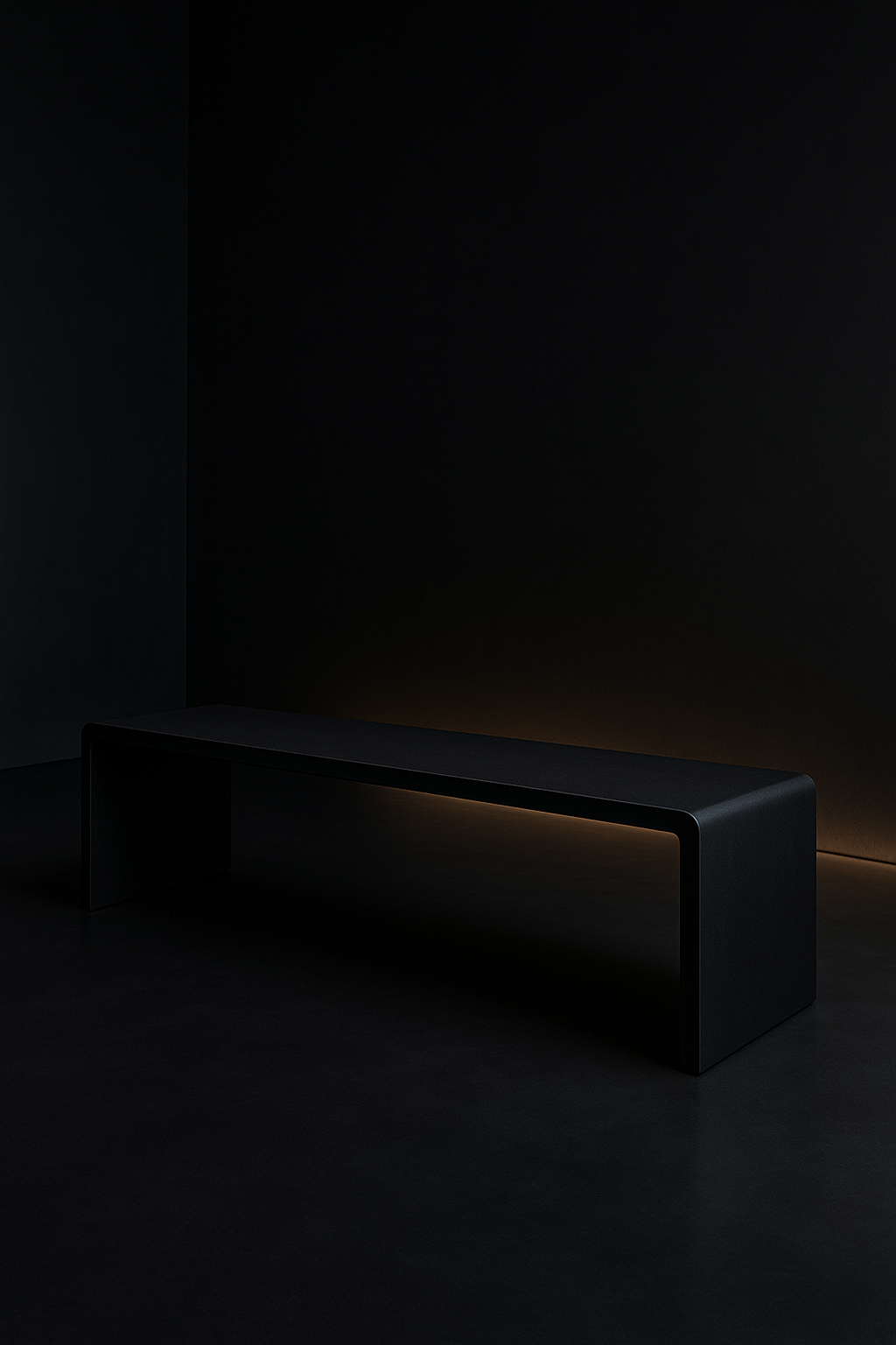 Drift — Low Media Bench in a dark luxury setting