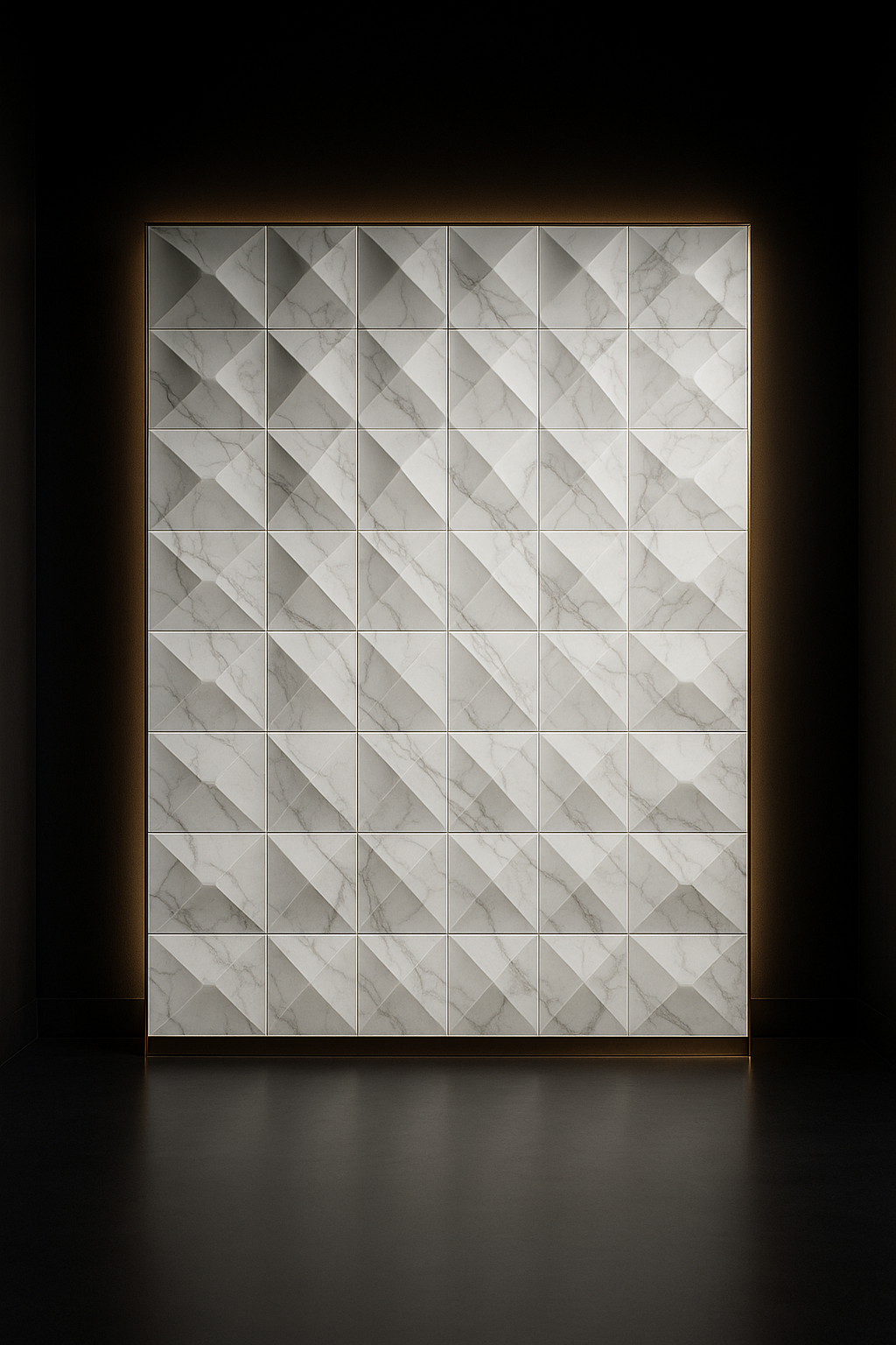 Dune — Geometric Relief Wall Panel in a dark luxury setting