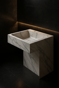 Dune — Vessel-Basin Counter Vanity in a dark luxury setting