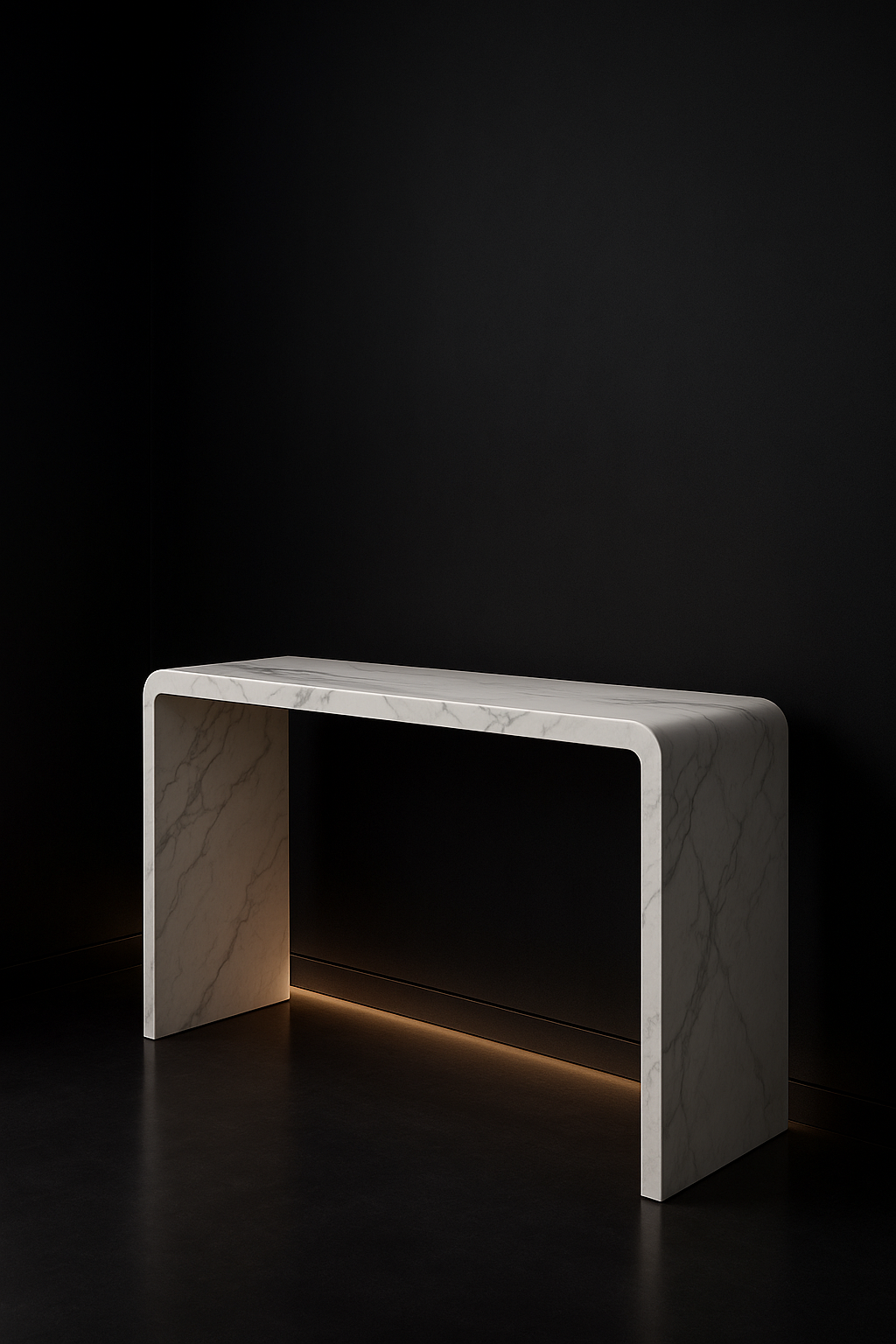 Dune — Waterfall Entryway Console in a dark luxury setting