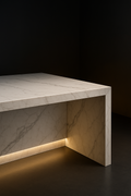 Dune — Waterfall-Edge Worktop in a dark luxury setting