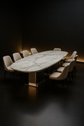 Dune — Boat-Shaped Corian Dining Table in a dark luxury setting