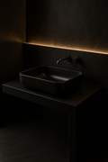 Eclipse — Vessel-Basin Counter Vanity in a dark luxury setting
