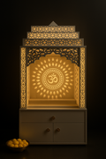Elegant 3-Tiered Backlit Dome Corian Altar with LED Halo in a dark luxury setting