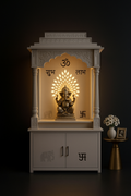 Elegant Corian Altar with Concealed Storage in a dark luxury setting