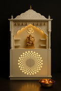 Elegant Corian Altar with Ganesha Jhaali Accents in a dark luxury setting