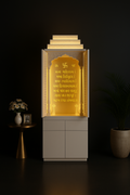 Elegant Corian Altar with Innovative Pocket Door in a dark luxury setting