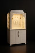 Elegant Corian Altar with Integrated Storage Solutions in a dark luxury setting