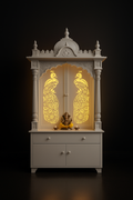 Elegant Corian Pooja Space with Concealed Storage in a dark luxury setting