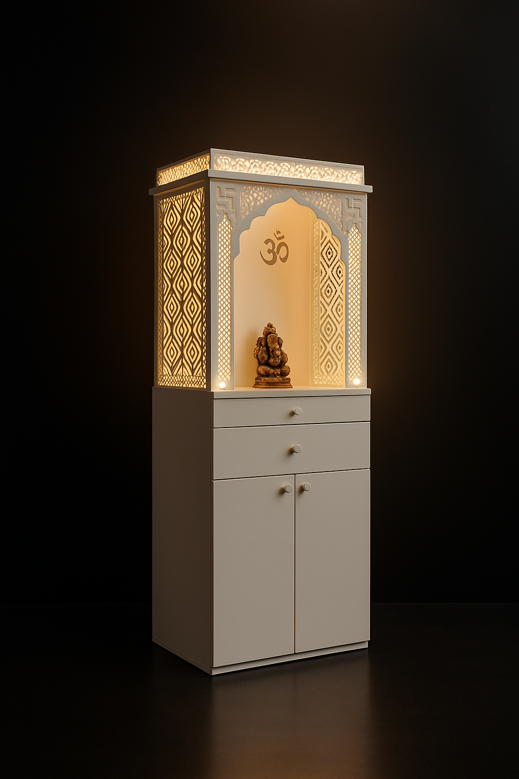 Elegant Dual-Tone Corian Altar for Contemporary Homes in a dark luxury setting