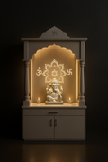 Elegant Wall-Mounted Corian Altar with Concealed Storage in a dark luxury setting