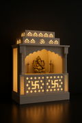 Elegantly Compact Wall-Mounted Corian Altar in a dark luxury setting