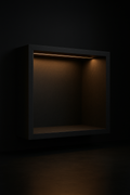 Equinox — Niche Shelf Set in a dark luxury setting