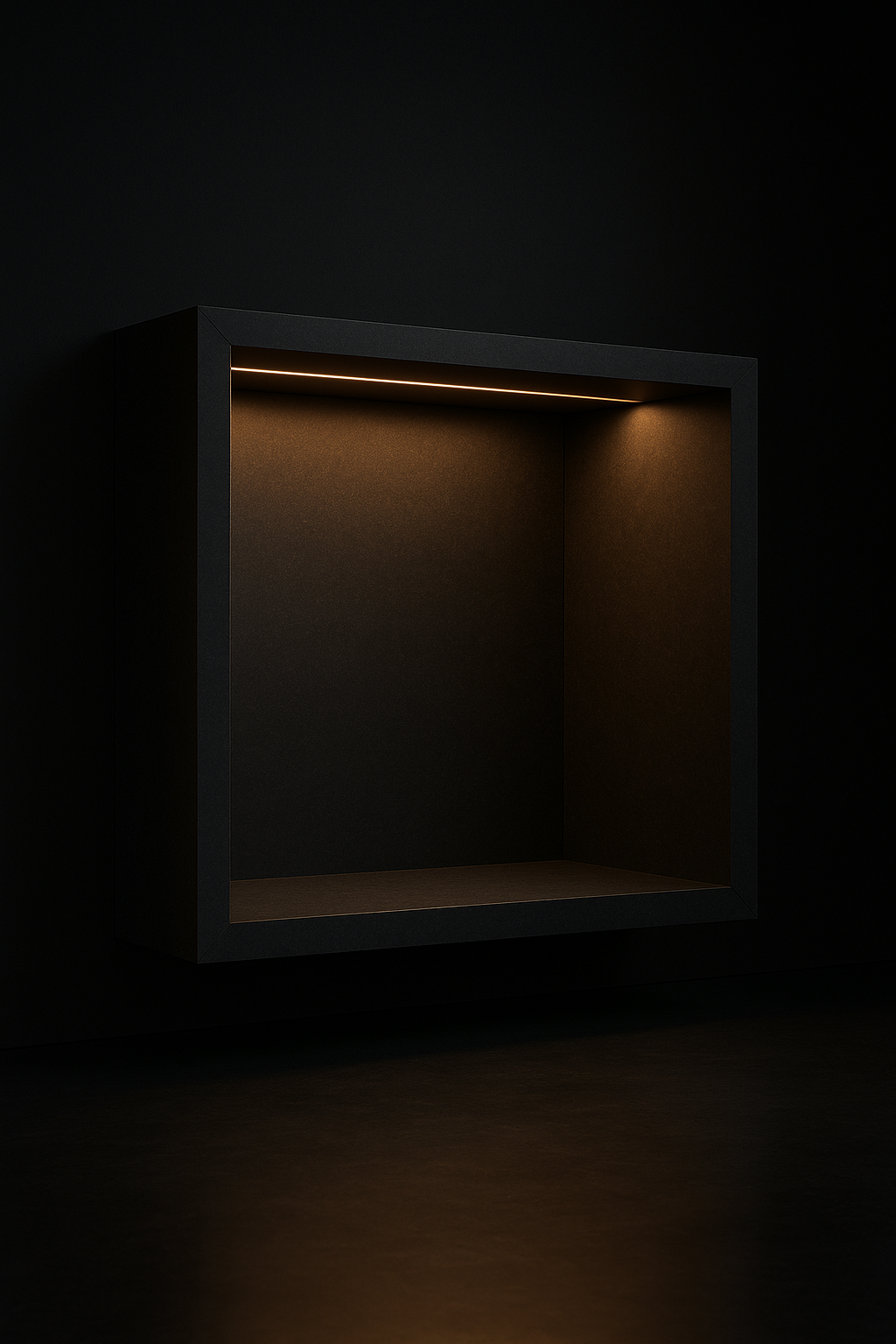 Equinox — Niche Shelf Set in a dark luxury setting