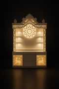 Exquisite Corian Temple Altar with Traditional Motifs in a dark luxury setting
