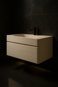 Glacier — Wall-Hung Vanity in a dark luxury setting