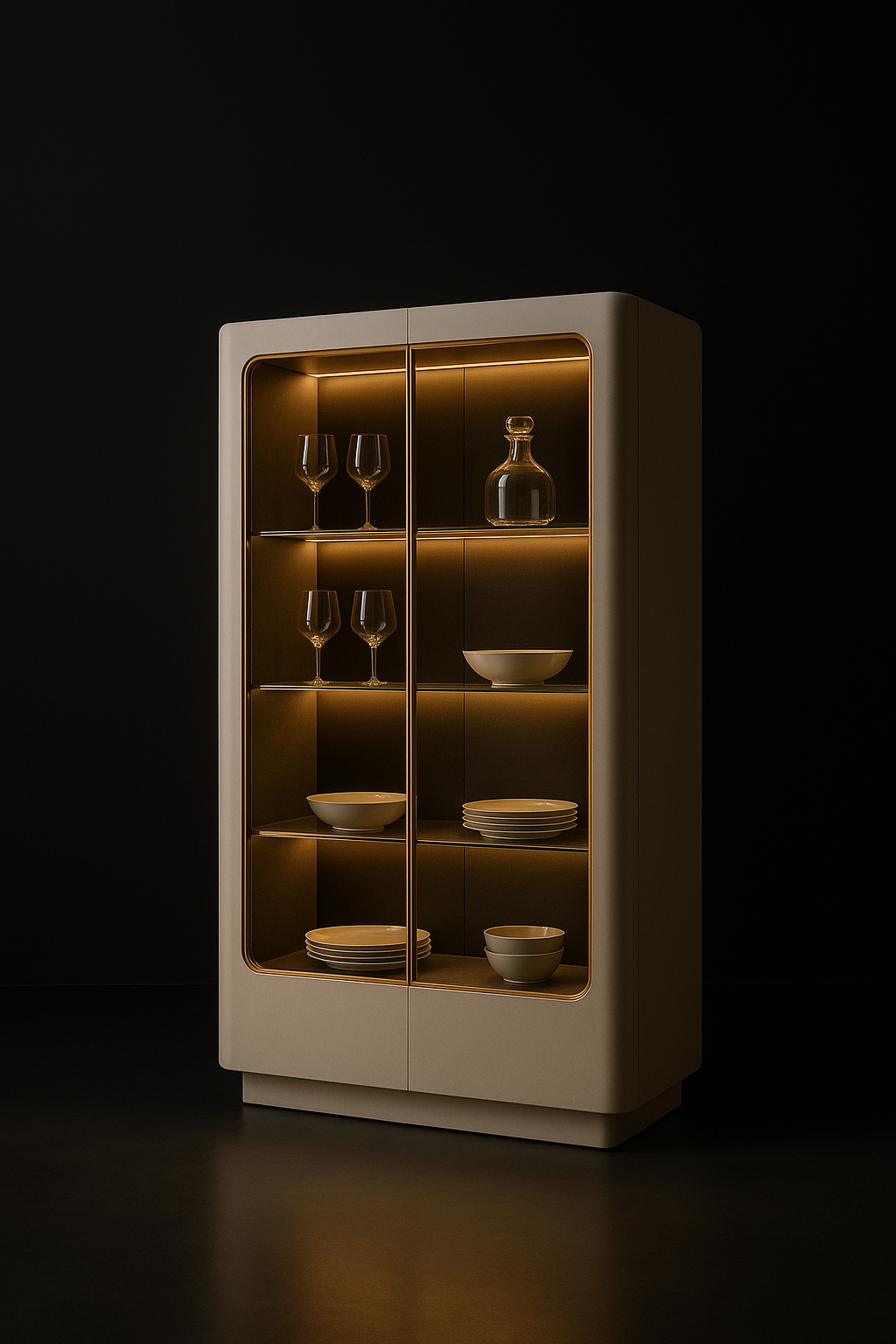 Glacier — Dining Display Cabinet in a dark luxury setting